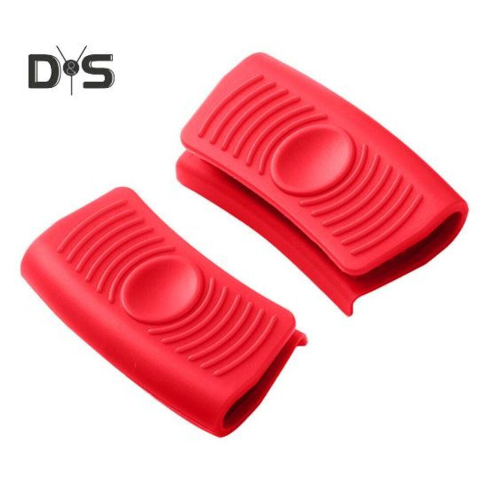 (red, 2pcs) 2 Pairs Silicone Hot Handle Holder Heat Insulated Assist Grip Cover Sleeve For Cast Iron Woks Pans Griddles Skillets Anti-scalding Clip