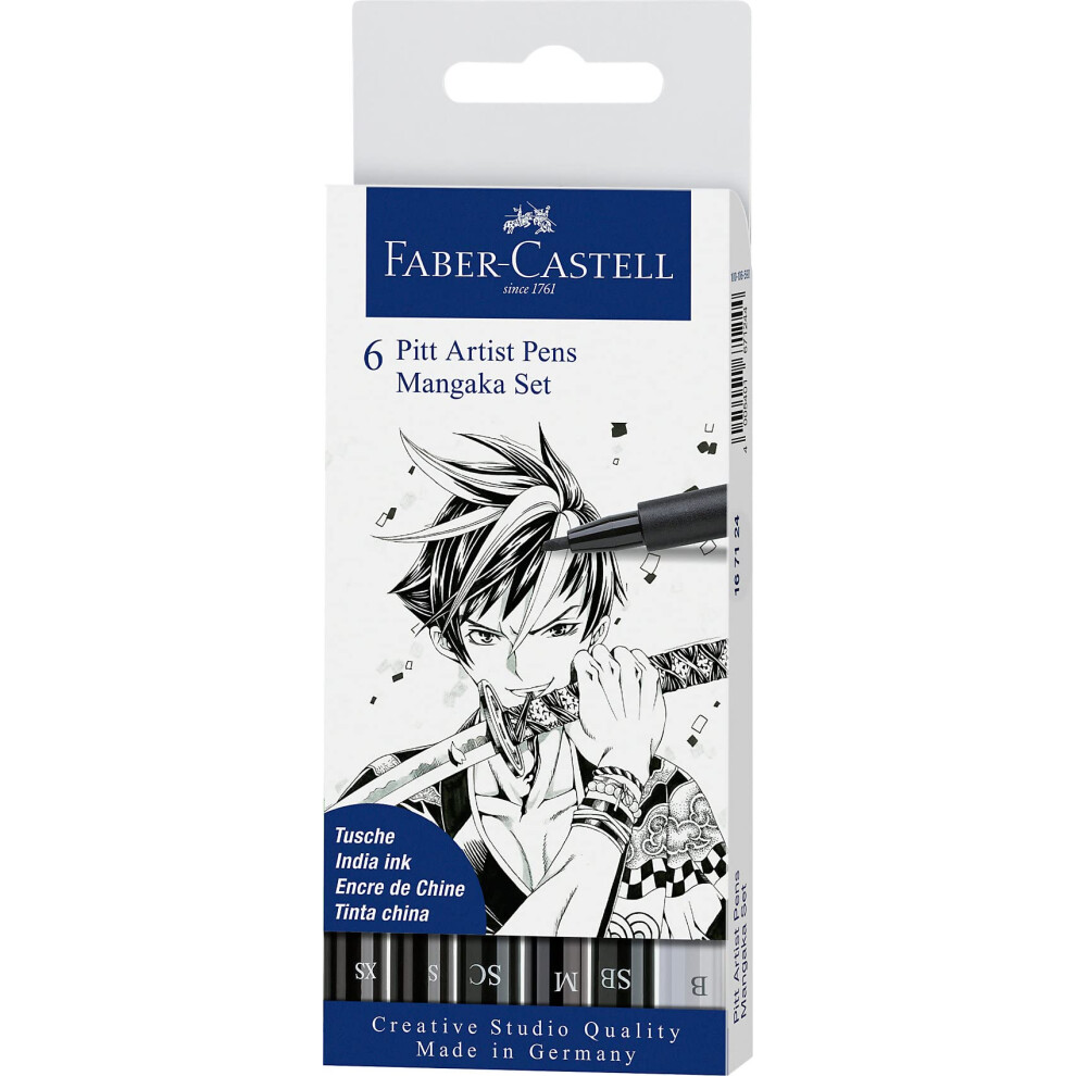 Creative Studio Pitt Artist Pen India Ink Pen, Mangaka, Wallet Of 6, For Art, Craft, Drawing, Sketching, Home, School, University, Colouring