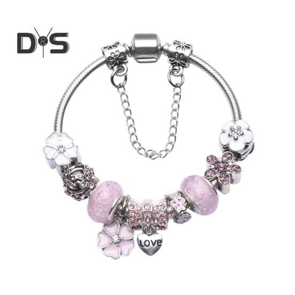 (as the picture, 17cm A) Women Bangle Multi Flower Clover Pendant Secure Closure Rhinestone Decor Alloy Adjustable Bracelet Prom Dating Work Wrist Jewelry