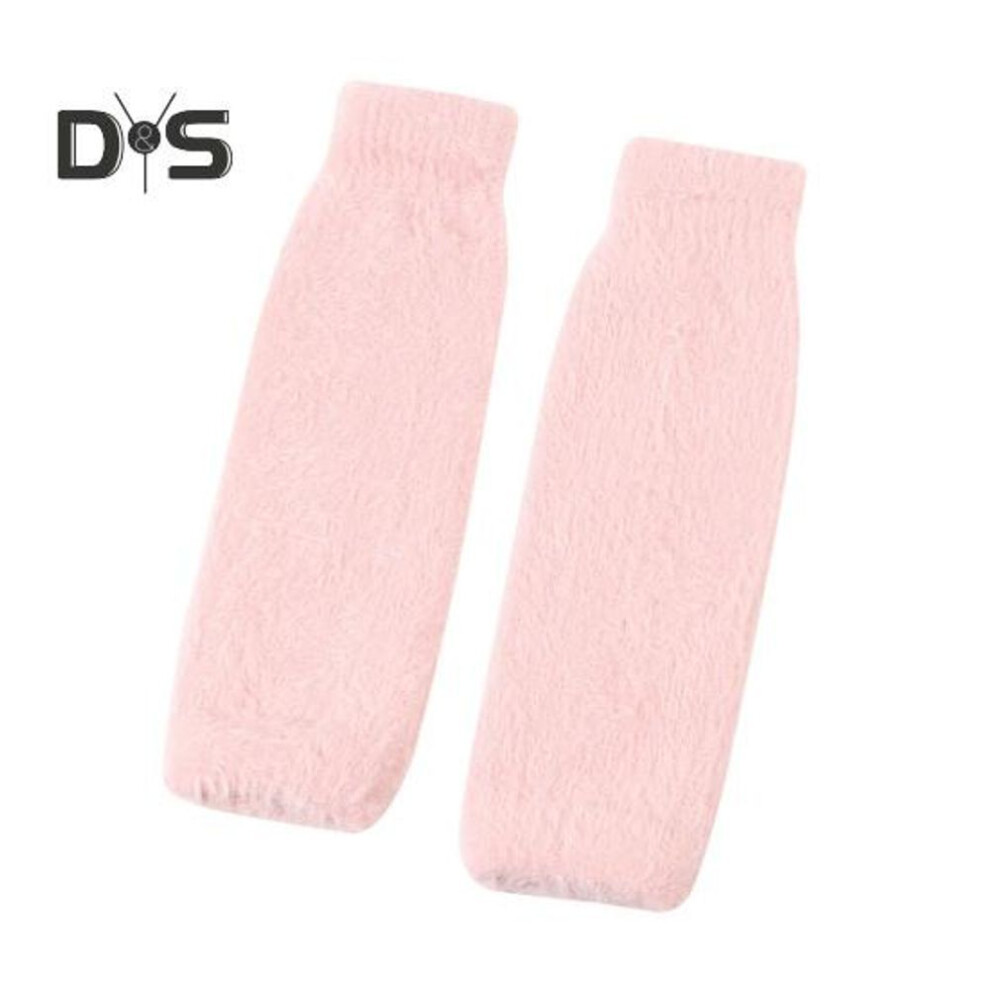 (pink) 1 Pair Fall Winter Gloves Half Fingers Knitted Faux Fur High Elasticity Non-slip Arm Warmers Pure Color Arm Sleeves Keep Warm Windproof Cycling Arm