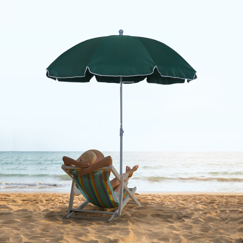 Outsunny 2.2m Tilt Garden Parasol Beach Umbrella Patio Sun Shade Dark Green
