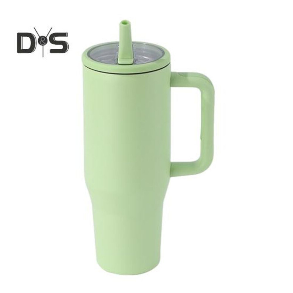 (grass green, 1200ml) 40 Oz Thermal Cup Stainless Steel Tumbler With Flip Straw Leakproof Insulated Travel Mug With Handle For Home Office Car