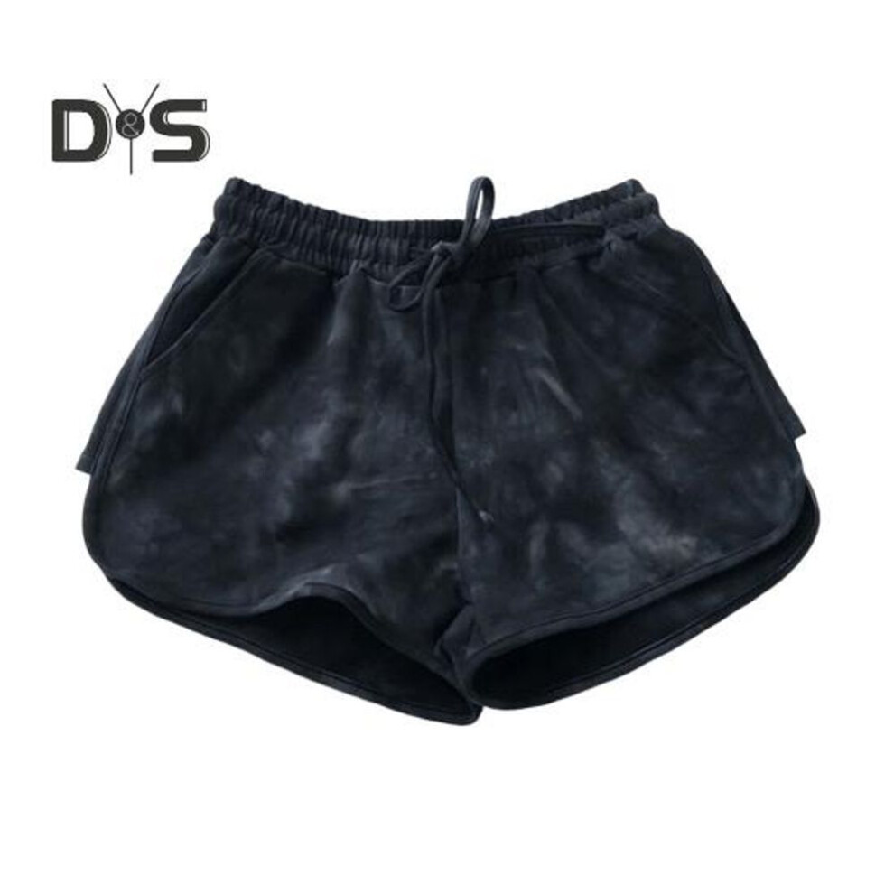 (black, L) Women Shorts Elastic Drawstring High Waist Sport Shorts Tie-dye Print Wide Leg Pants Versatile Regular Style Running Shorts