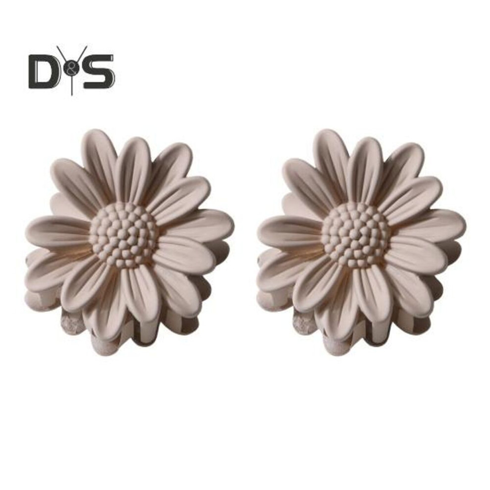 (light grey) 2pcs Flower Shape Small Hair Claw Candy Color Hairpin Plastic Resin Back Head Hair Clip Daily Party Hair Accessory