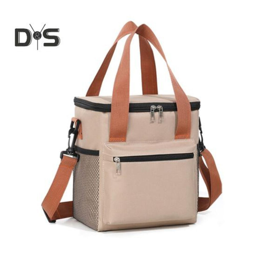 (khaki) Insulated Lunch Bag 550ml Leakproof Cooler With Mesh Pockets Thermal Food Tote Box For Work School Picnic