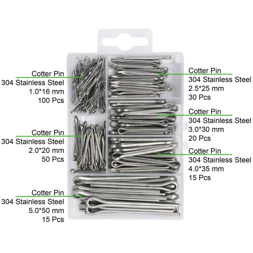 304 Stainless Steel Cotter Pin Assortment Set Value Kit,230 Pcs 1
