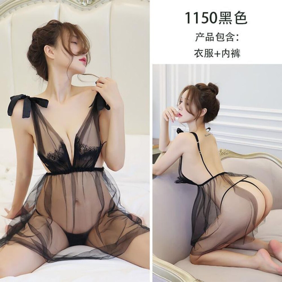Sexy lace eyelashes bow mesh sexy suspender nightdress