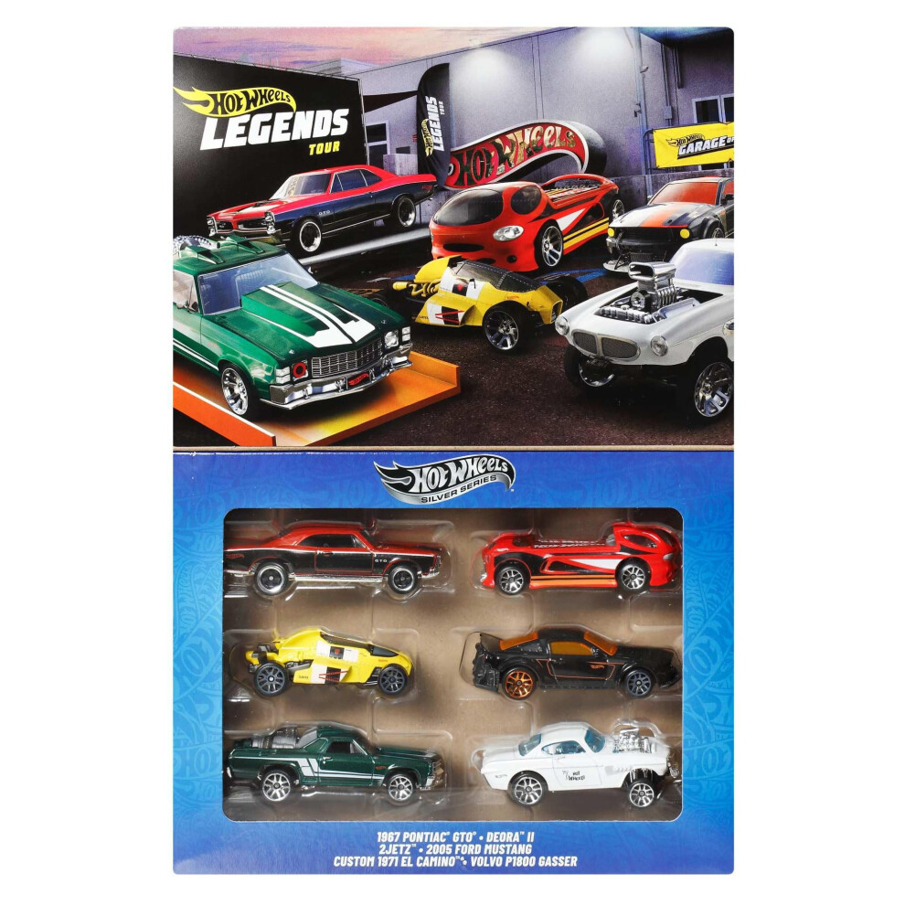 Hot Wheels 1:64 Scale Die-Cast Toy Cars & Trucks, Set Of 6 Hw Legends Vehicles With Elevated Deco (Styles May Vary), Jby78