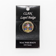 (MacPherson) Scottish Clan Crest Enamel Chrome Circular Lapel Pin Badge - Mac Tartans