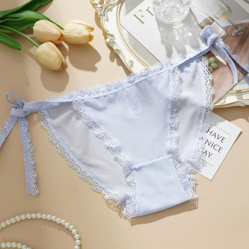 (sky blue, One size) Transparent Women Sexy Mesh Panty Low-waist Lace Briefs with Adjustable Lace-up Adjustable Strap Underwear