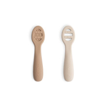 mushie Siliconen Eerste Eten Baby Lepels | 2 Pack (Natuurlijk/Shifting Sand)