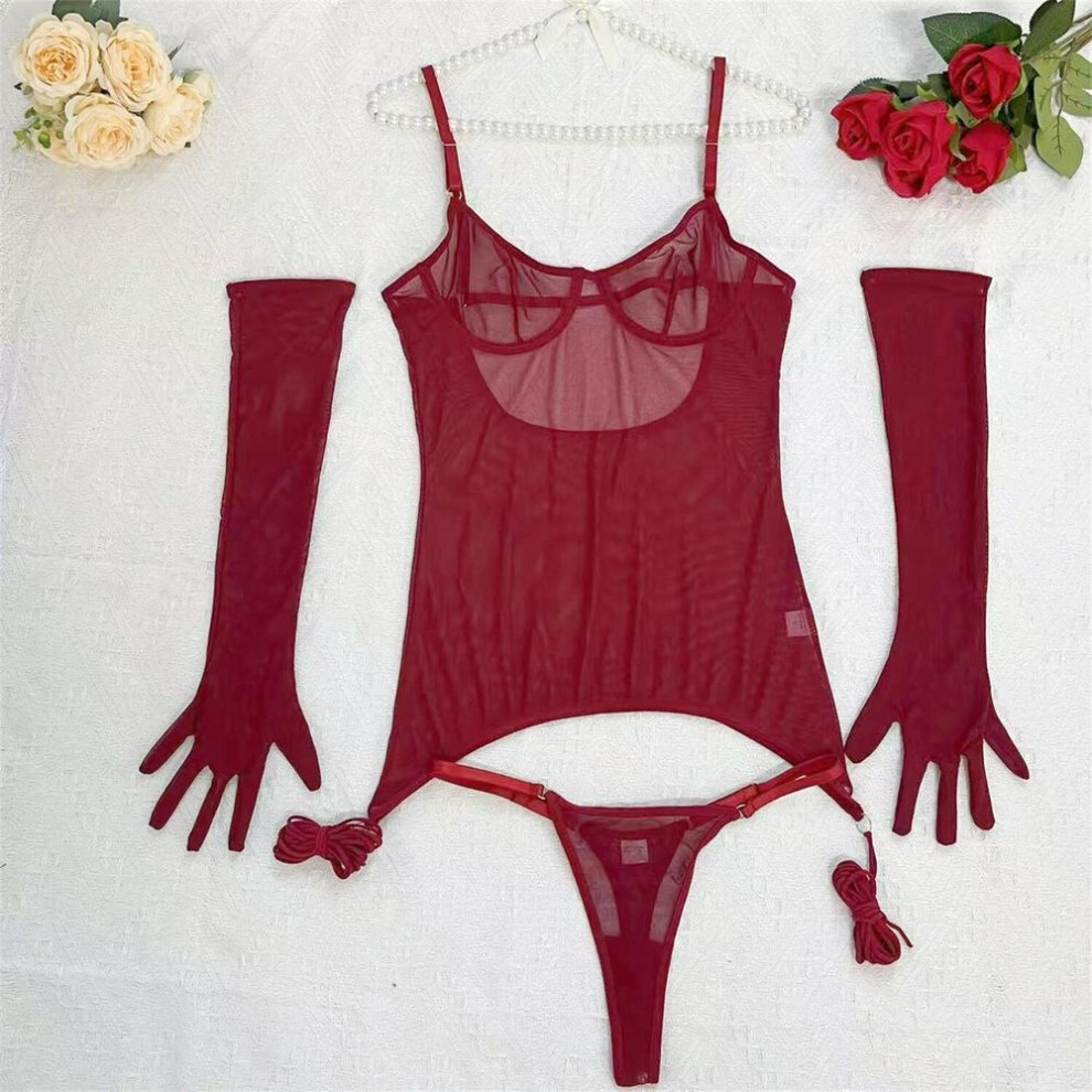 (burgundy, L) New sexy seduction mesh strap dress outside bra kit