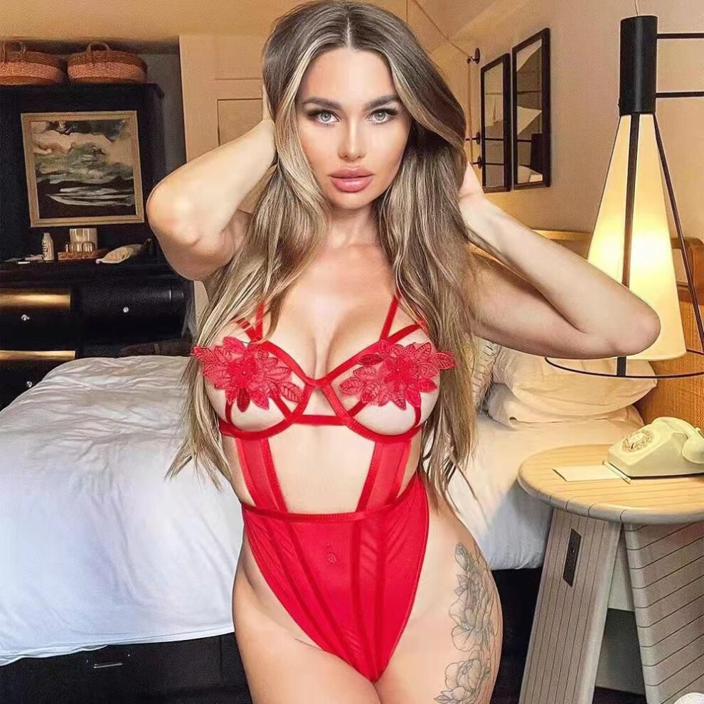 (red, S) New sexual flower seduction milk dress midnight passion lace suspender lingerie