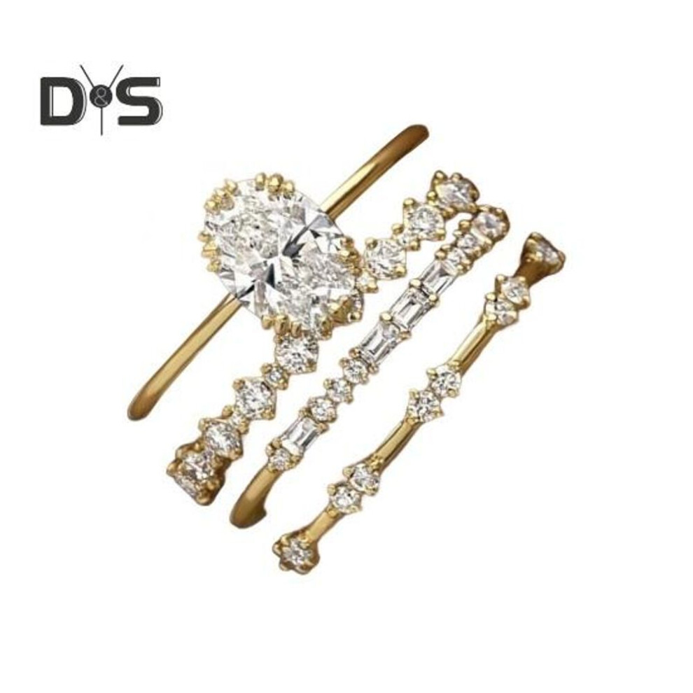 (golden, 11) 4 Pcs/set Women Ring Set Cubic Zirconia Decor Stackable Polished Geometric Bride Wedding Finger Rings Prom Party Banquet Jewelry