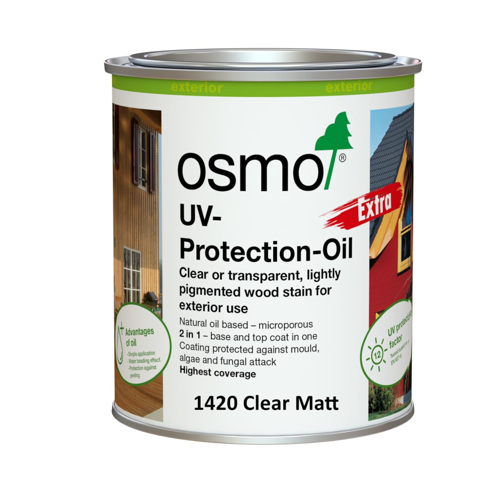 UV Protection Oil Extra for Exterior Wood, Clear Matt 1420 for Vertical Structures (Clear Matt, 0.75L)