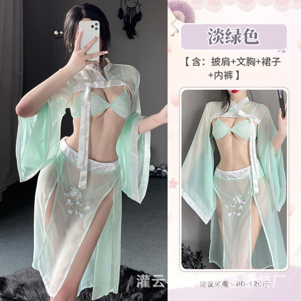 (light green, One Size) Sex underwear antique Hanfu passion temptation pajamas cheongsam pure desire uniform set 9