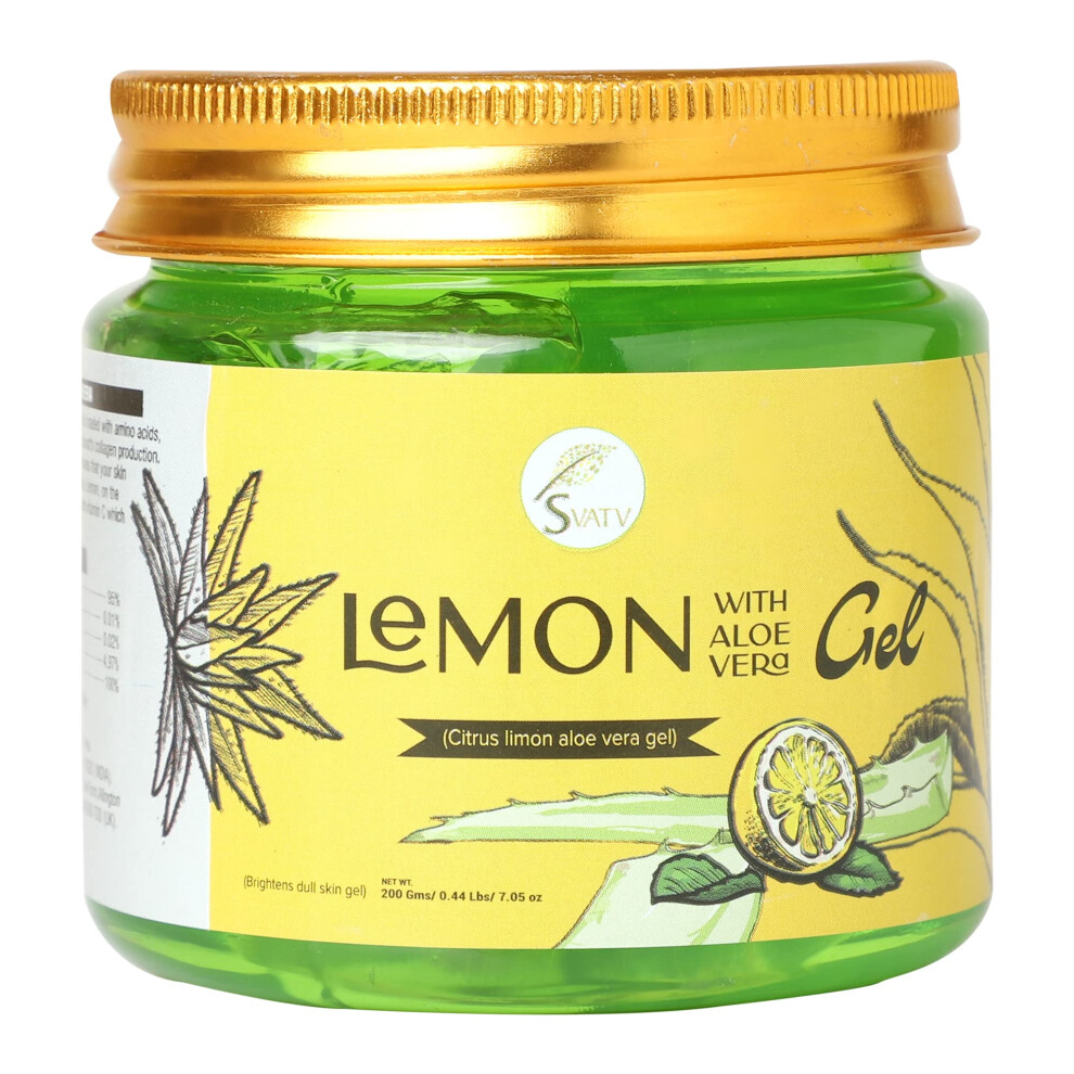Svatv Yellow Lemon Aloe Vera Gel | Reduces Skin Redness | Improves Skin Tone | Reduces Dark Spots | Replenishes Skin Cells | Paraben & Sulfate Free - 200G | 7.05