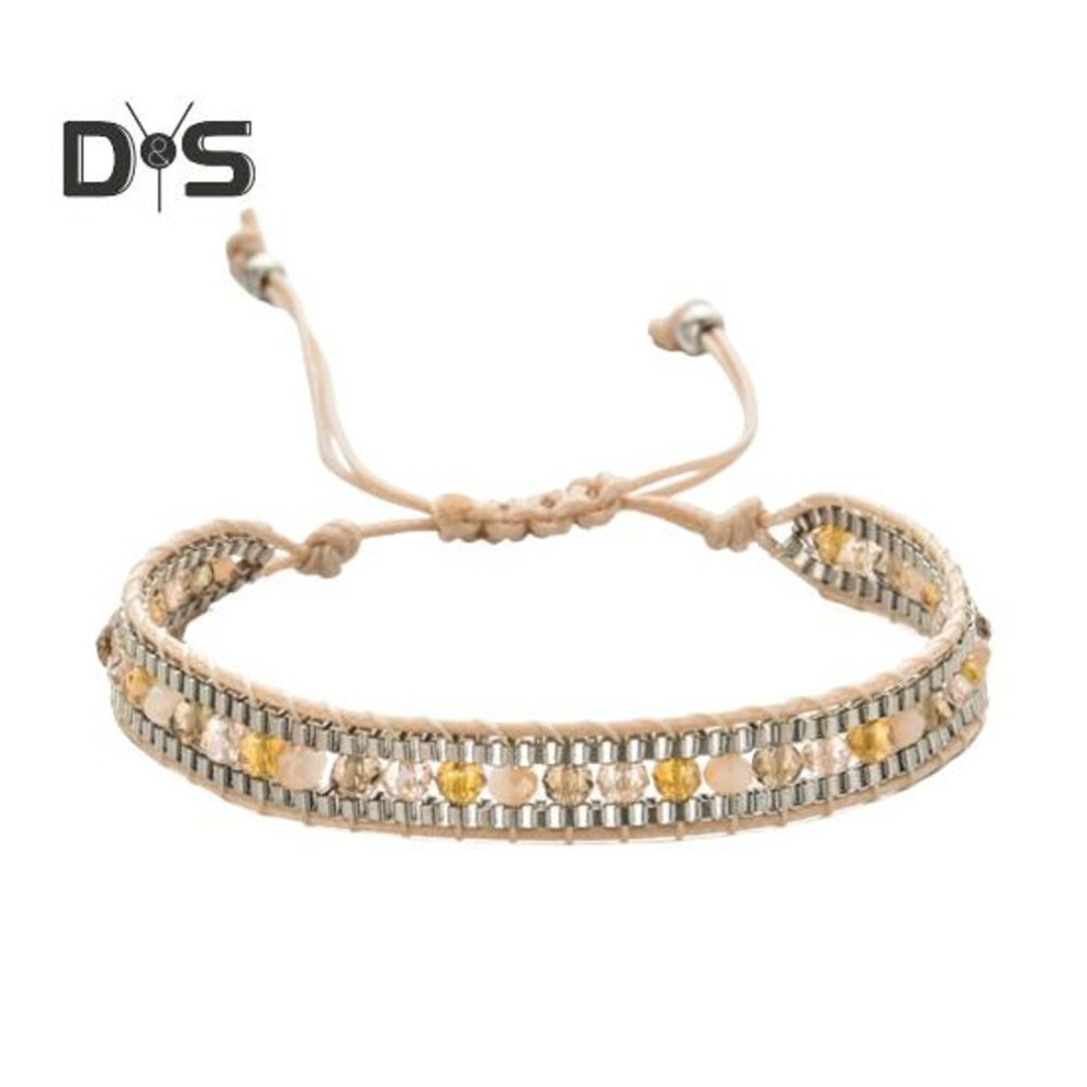 (as the picture, L) Women Bracelet Adjustable Braided Rope Faux Crystal Vintage Ethnic Style Hollow Out Wrist Jewelry Holidays Gift Parties Work Bracelet