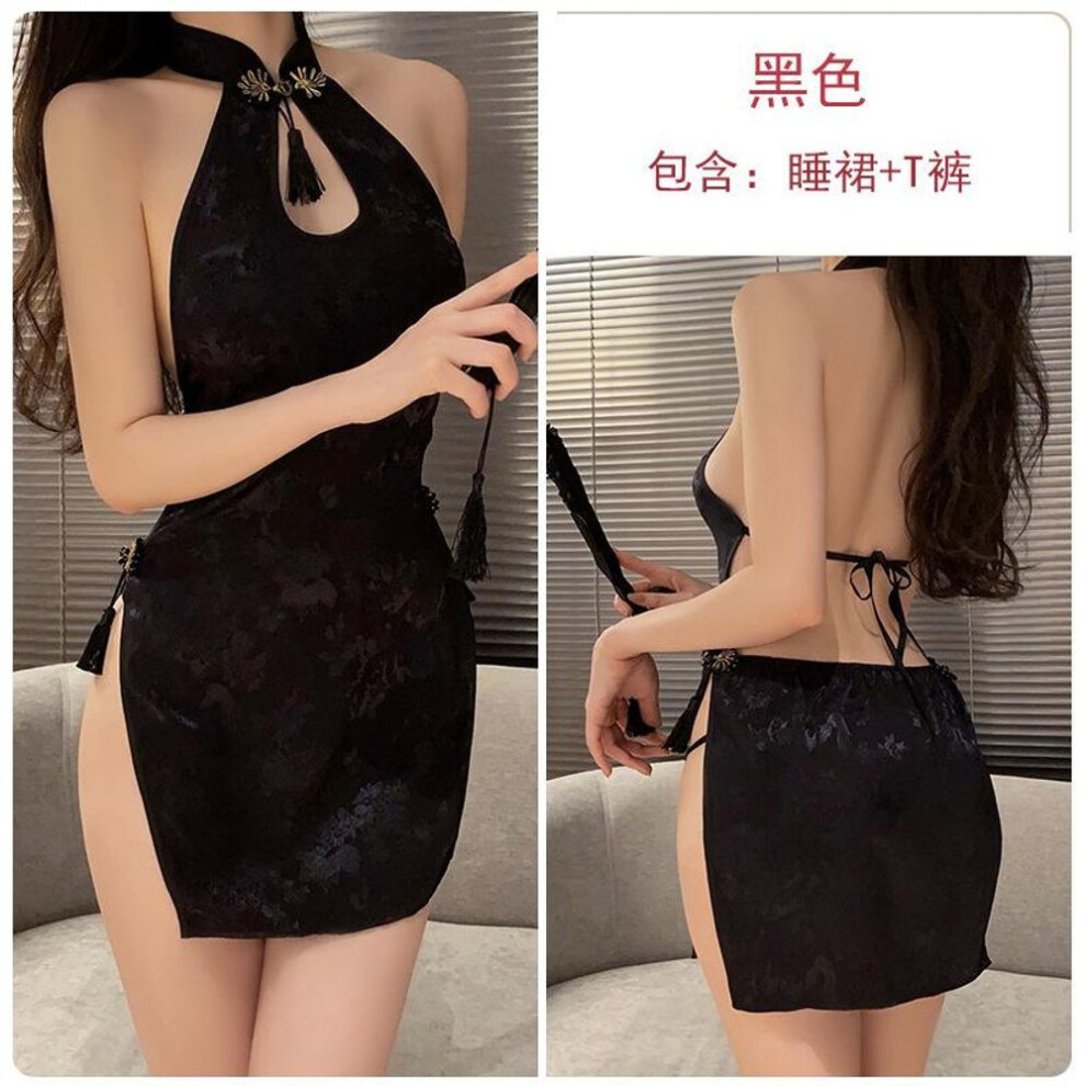 Sexy retro cheongsam stand-up collar disc buckle sexy double split backless charm uniform suit
