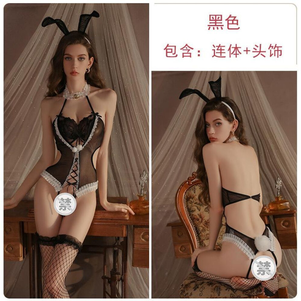 (black, M) Fun Sexy Bunny Cosplay Perspective Mesh Pure Desire Uniform Women's Suit