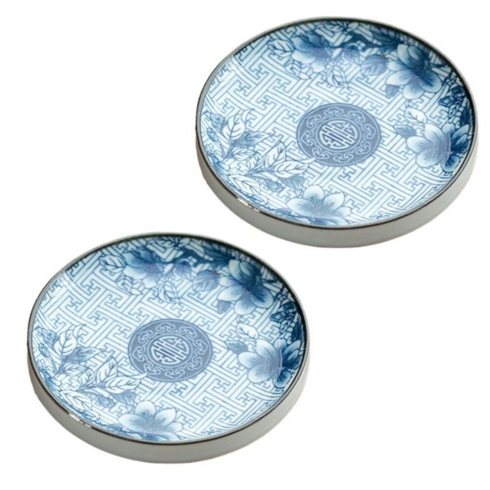(L) 2pcs Chinese Style Blue and White Porcelain Vintage Cup Pad Teacup Coaster  Tea Ceremony Accessories
