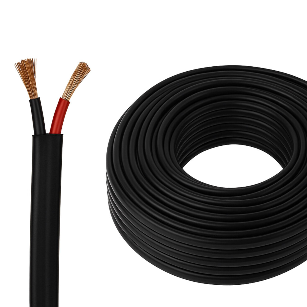 Automotive Flat Twin 2 Core Cable 12V/24V Thin Wall Wire For Auto Boat 11Amp, 0.5Mmâ² 20Awg (10M Coil) Black 5061039326269