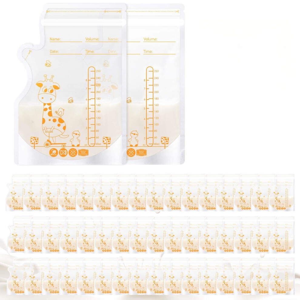 250Ml Breast Milk Storage Bags Breastfeeding 50Pcs- Pre-Sterilized Freezer-Safe Breastmilk Bags With Built-In Pour Spout, Double Zip Seal For Oderra