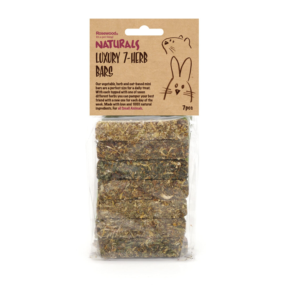 Naturals Luxury 7-Herb Bars, Small Animal Treats for Rabbits, Guinea Pigs, Chinchillas, Degus, Hamsters, Gerbils, Mice and Rats, 7pc/80g - (6 Pack)