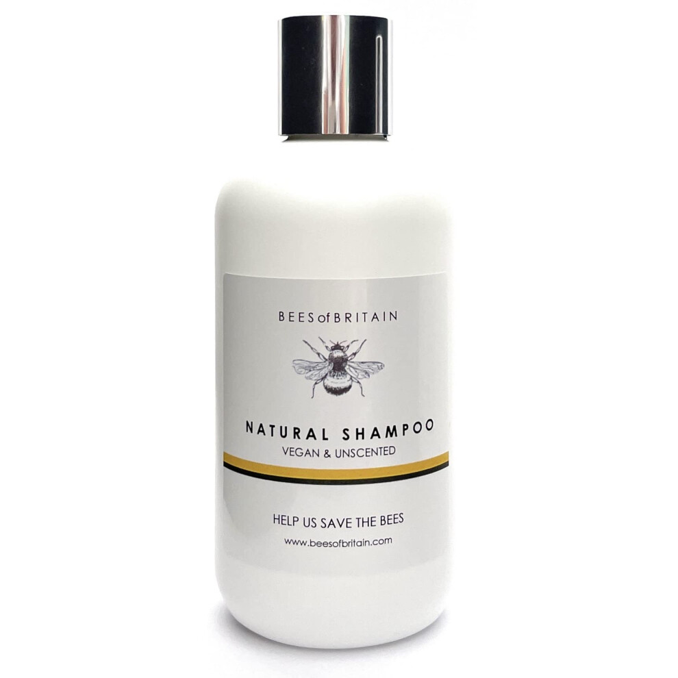 Bees Of Britain - 99% Natural Shampoo - Unscented. No Sulfates/Parabens, Ph 5.5, Sensitive Skin. We Donate 5% Of Our Profit To Save Bees + Pollinators. 250Ml
