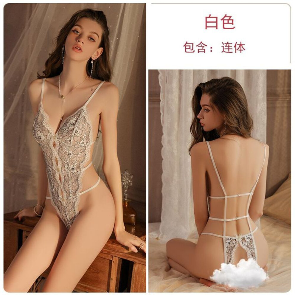(white, XL) Sexy lingerie sexy lace seduction backless hot open onesie women's bed uniform suit