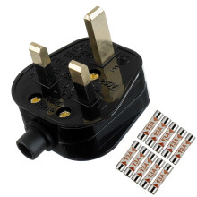 13A Fused Mains Plug With Cord Grip For UK Fuses Black ( Pack of 1 pcs )