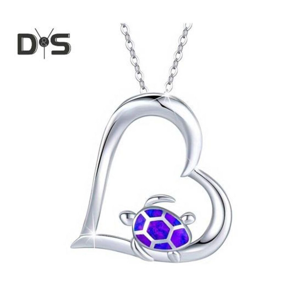 (purple) Silver Heart Turtle Necklace For Women Small Turtle Pendant Ocean Necklaces Beach Jewelry Gift For Girls