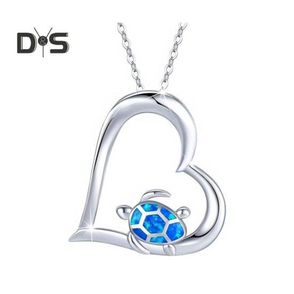 (blue) Silver Heart Turtle Necklace For Women Small Turtle Pendant Ocean Necklaces Beach Jewelry Gift For Girls