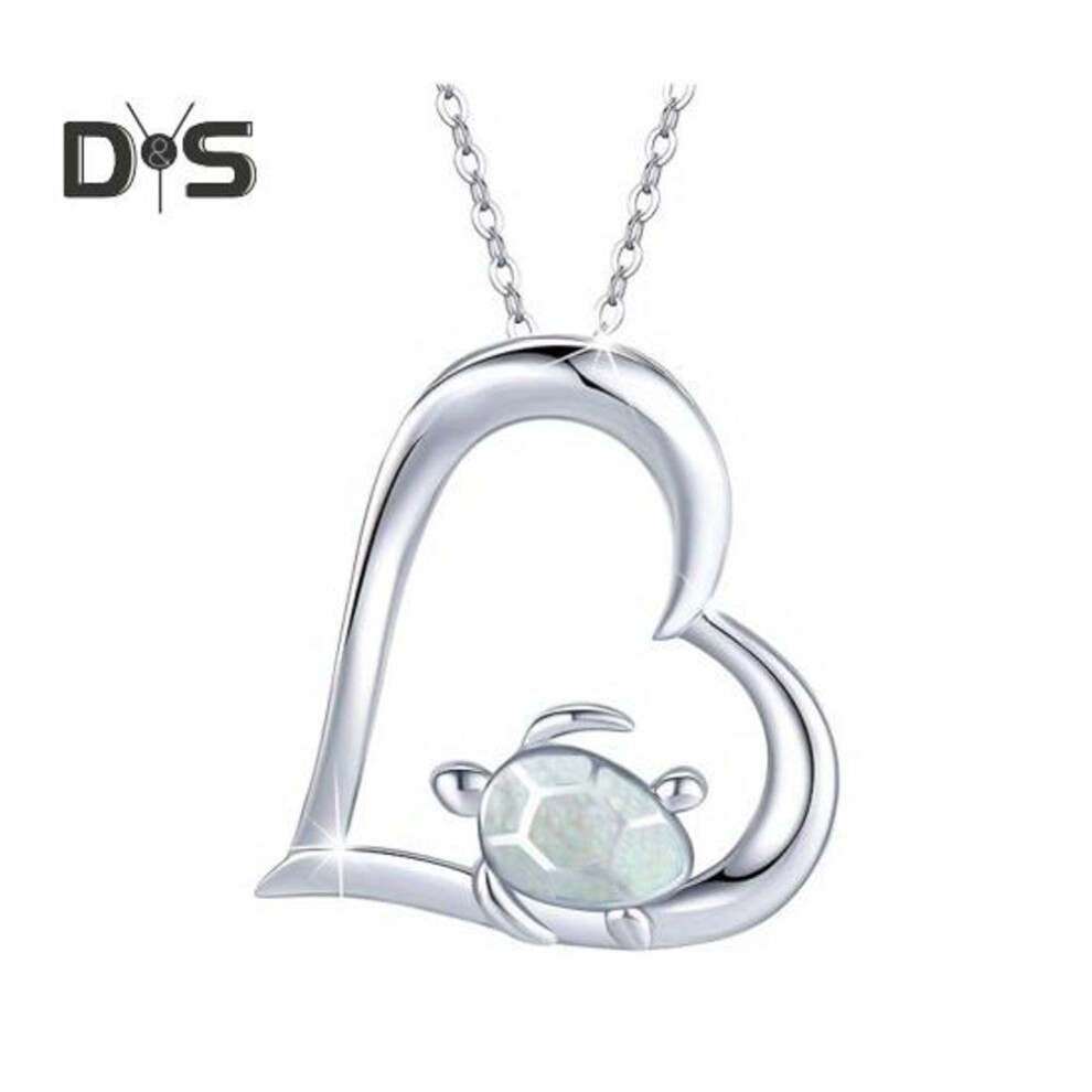 (white) Silver Heart Turtle Necklace For Women Small Turtle Pendant Ocean Necklaces Beach Jewelry Gift For Girls