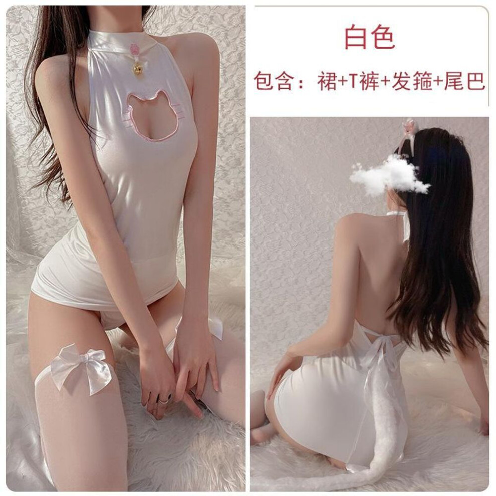 (white, one size fits all) Sex Underwear Pure Desire Hollow Neck Backless Temptation Sexy Cat Girl Hip Skirt Uniform Suit