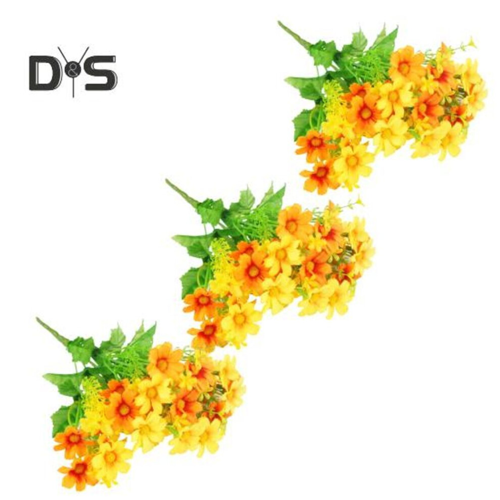 (orange) 3Pcs Artificial Flower 7 Fork 28 Heads Realistic Plastic Fake Flower UV Resistant Wedding Party Indoor Outdoor Garden Yard Faux Flower Plants