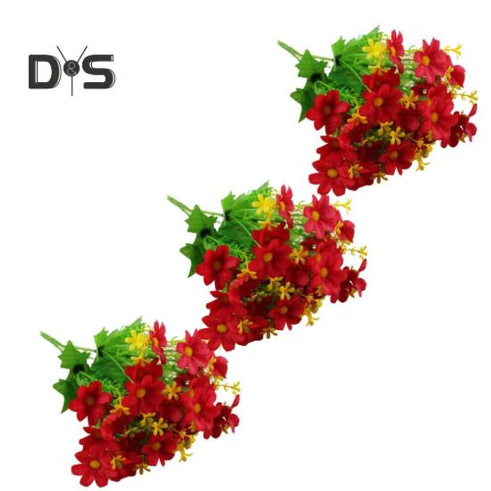 (red) 3pcs Artificial Flower 7 Fork 28 Heads Realistic Plastic Fake Flower Uv Resistant Wedding Party Indoor Outdoor Garden Yard Faux Flower Plants