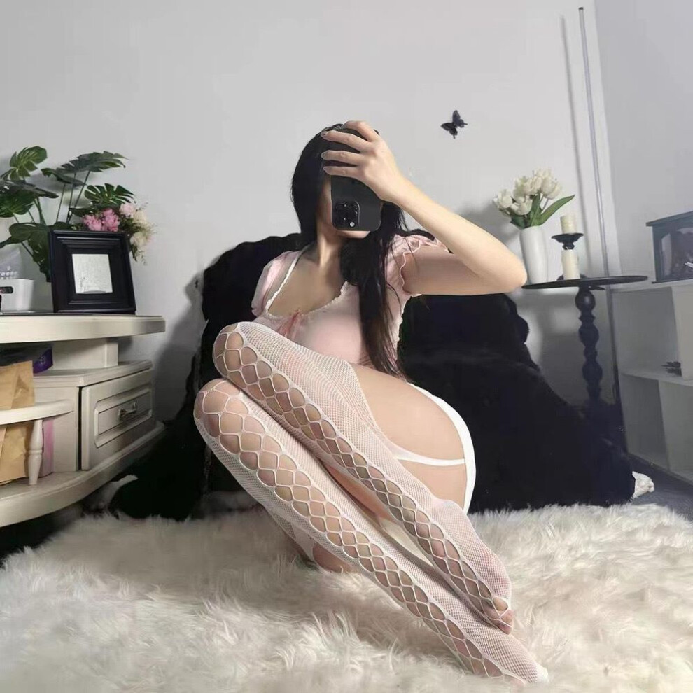 (Simple Packaging (White Card + OPP), white) "sexy Black Fishnet Lingerie: Open Crotch Garter Stockings For Millennials