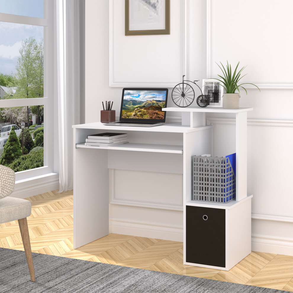 Homcom Computer Desk With Sliding Keyboard Tray Storage Drawer Shelf White