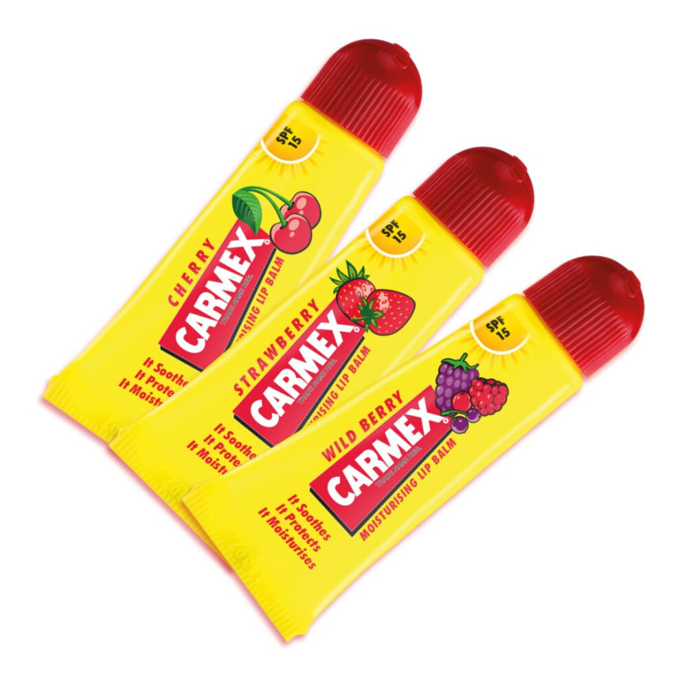 Lip Balm Set, Cherry,Strawberry and Wild Berry, SPF 15, 3-Pack