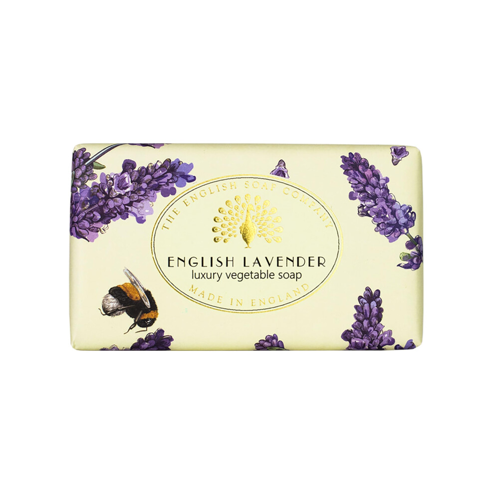 The English Soap Company Vintage Wrapped Soap, English Lavender Scented Shea Butter Soap Bar, Moisturising For Body, English Lavender Scent 190G