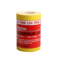 5m Roll 120 Grit Fine Grade Yellow Aluminium Oxide Abrasive Sanding Paper for Sanding Wood, Paint, Plaster, Filler, Metal and More, 115mm Wide