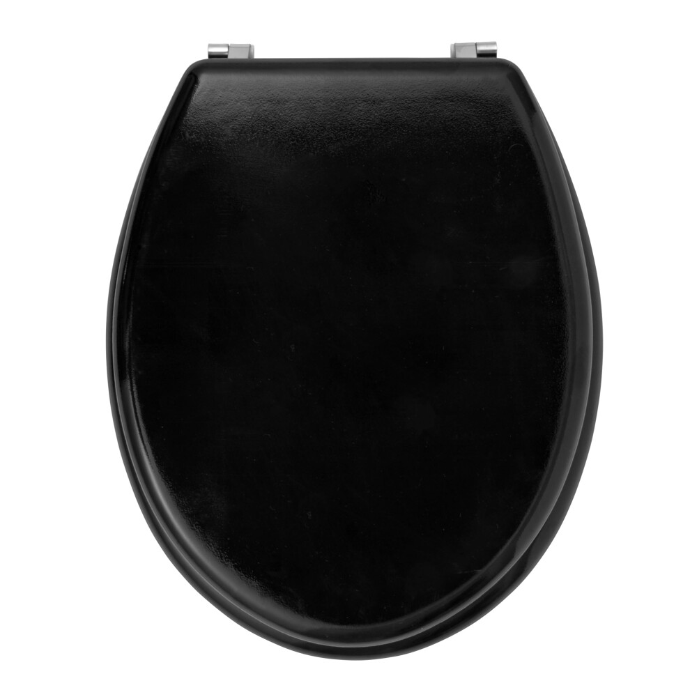 LA032355BLKFEU7 Wooden Toilet Seat – Oval Toilet Over With Lid, Fits Most Sized Toilets, Durable Stainless Steel Hinges, Quick & Easy To Fit, Easy