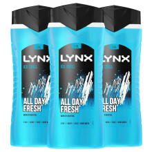 3 Pack of 500ml Lynx 3-in-1 Ice Chill All Day Fresh with Icy Menthol Body wash Wash, 225ml with Plant-based Moisturisers Dermatologically Tested, Keep