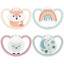 Space Day & Night Baby Dummy | 0-6 Months | Glow-in-the-Dark Soothers with Extra Ventilation for Sensitive Skin | BPA-Free Silicone | Fox & Sheep | 4