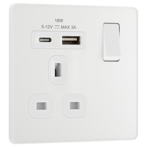 BG Electrical Single Switched Power Plug Wall Socket with Type A USB and Type C USB Charging Ports, Fast Charge, Screwless Front Plate, Evolve,