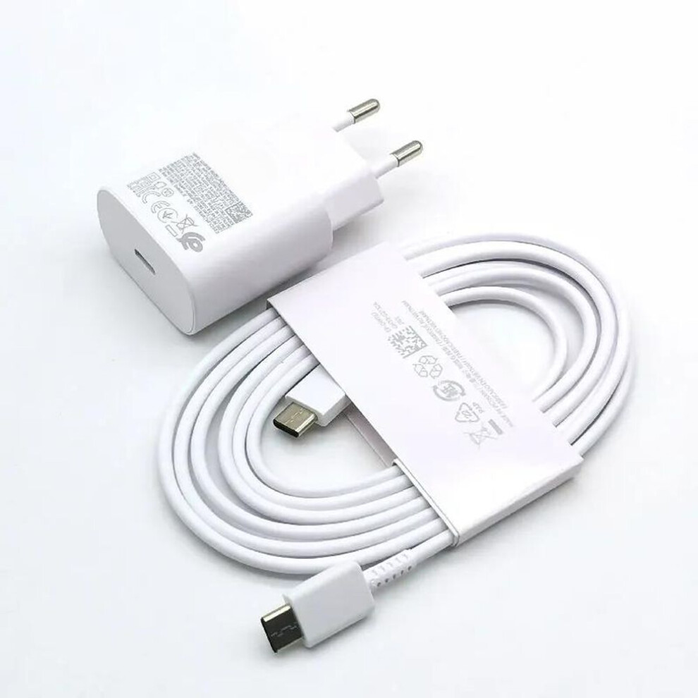 (White-With 3A Cable) Charger 25W Super Fast Charging Adapter 1.8M Type C Cable For Galaxy S20 S21 S22 S23 S24 Ultra Z Flip Fold 6 5 4 3 2