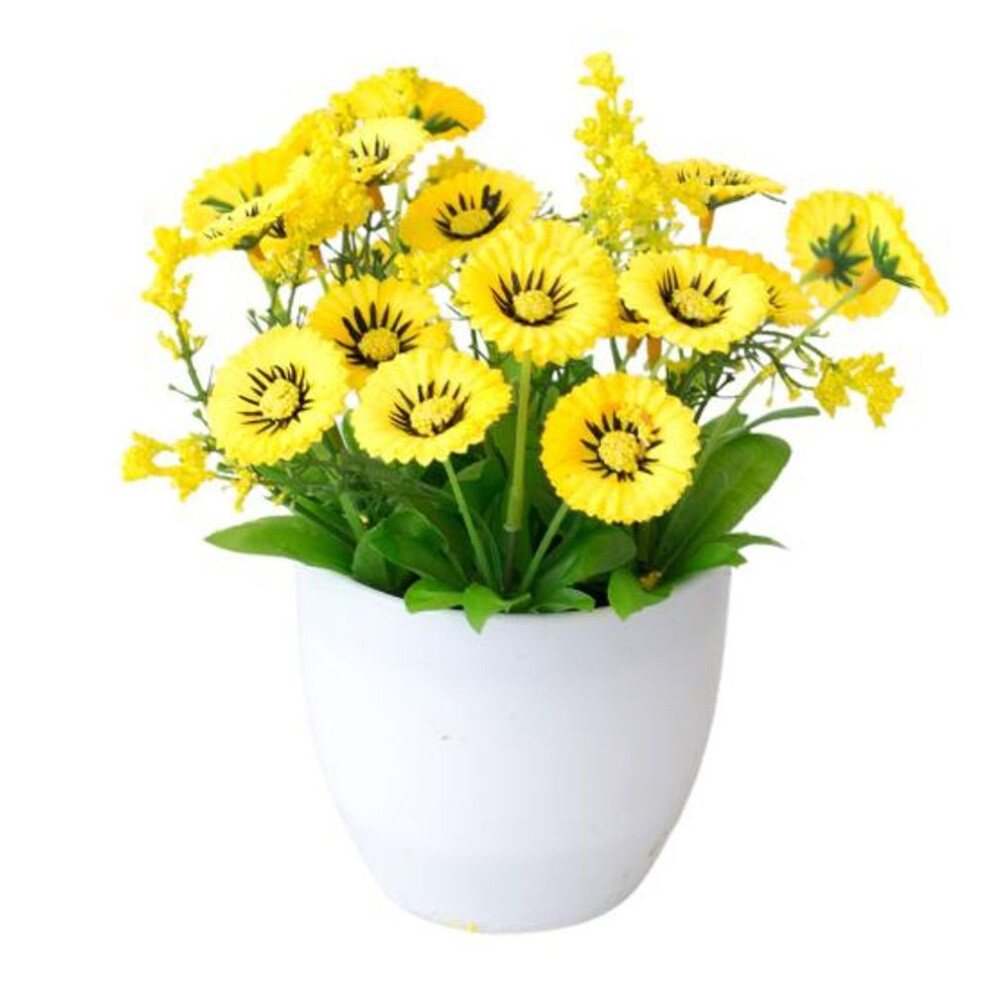 (yellow) How-e Artificial Flower Pot Chrysanthemum Desktop Decor Plastic Everlasting Fake Potted Plant For Balcony