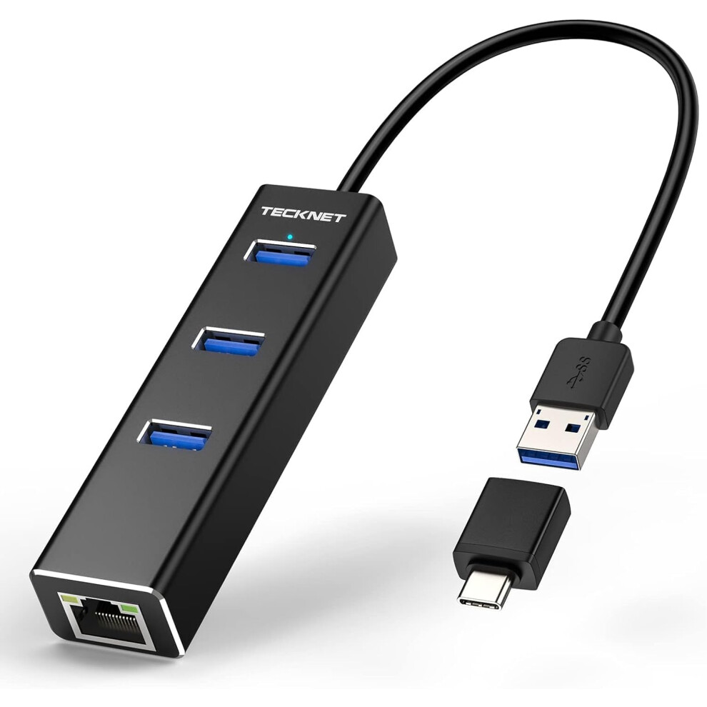 USB C to Ethernet, Aluminum 3 Port USB 3.0 Hub with RJ45 10/100/1000 Gigabit Ethernet Adapter Converter LAN Wired Network Adapter for Laptop