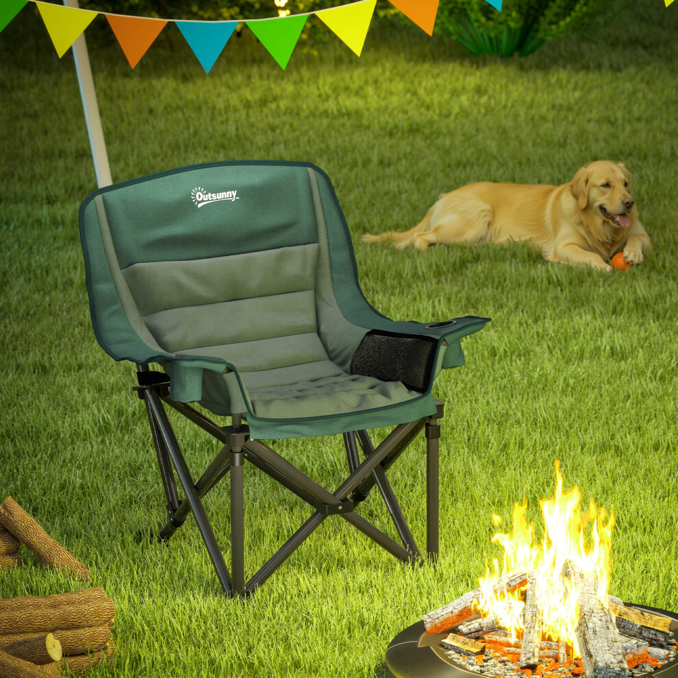 Outsunny Camping Chair For Adults, Padded Folding Chair, Olive Green